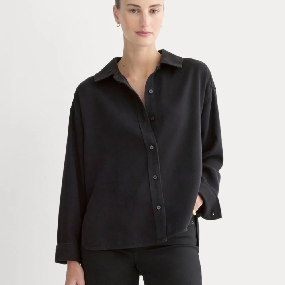NWT Everlane The Buttersoft TENCEL Boxy Shirt Black Long Sleeve Buttondown XXS